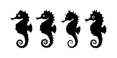 Seahorse silhouettes set, large pack of vector silhouette design, isolated white background