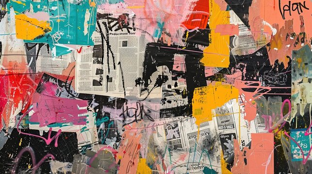 Abstract Colorful Graffiti Backdrop - Collage of Grunge Newspaper Magazine Clipping Background
