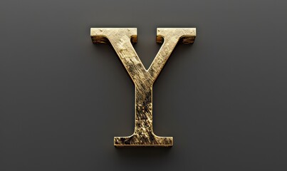 y capital futuristic 3d rendering letter raw cast in gold metal on a black  flat background