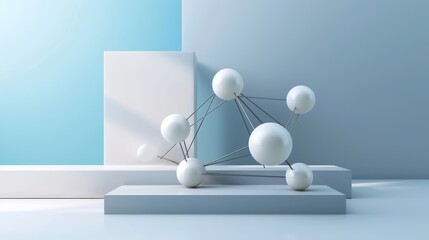 A modern 3D rendering of interconnected geometric forms in Pantone arranged in a minimalist display to highlight simplicity
