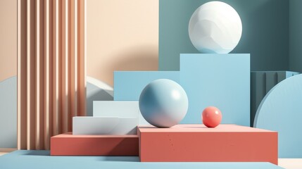 A stylish 3D rendering of geometric shapes in Pantone showcasing a modern and minimalist aesthetic with an emphasis on simplicity