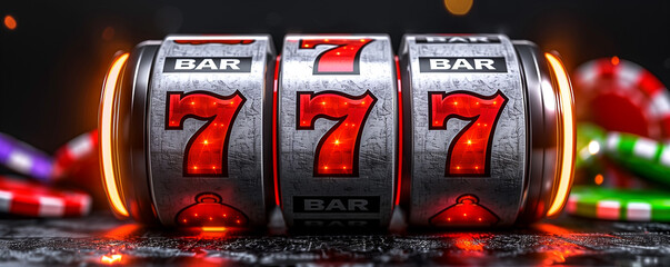 A slot machine with a bar and a red 7