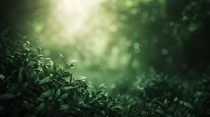 forest, a bright light in the distance, a heartwarming feeling, dark green and light tones