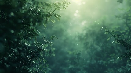 Fototapeta premium forest, a bright light in the distance, a heartwarming feeling, dark green and light tones