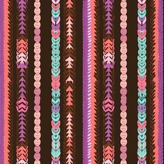 Seamless knitted pattern with pastel pink, turquoise and purple color lines on brown background. Very beautiful of sweater texture for design in knitting style for decorating.