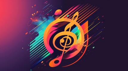 abstract wallpaper with musical graphic elements and geometric vivid gradient color shapes