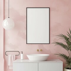 Frame mockup, bathroom powder room interior, wall poster frame