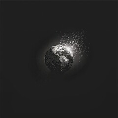illustration of an earth made from data points with black background
