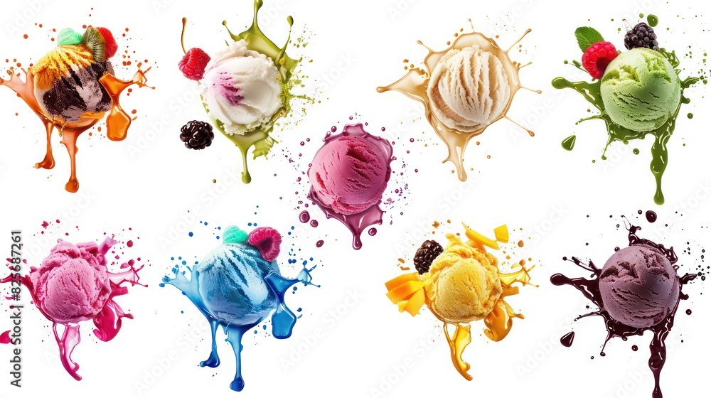 Wall mural   ice cream explosions against a pristine white background with vibrant colors