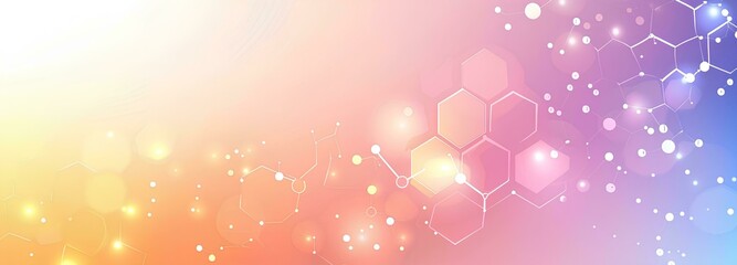 Abstract background with chemical structures and hexagons on pastel color gradient, concept of science technology research or medical 