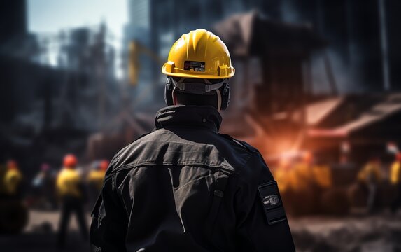 Safety officer at construction site, highresolution, highquality, detailed safety gear, enforcing regulations, construction equipment in background