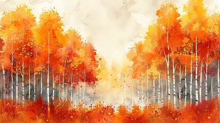 Birch Grove Serenade: Watercolor Autumn Background