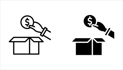 Donation box icon set with outline and glyph style on white background