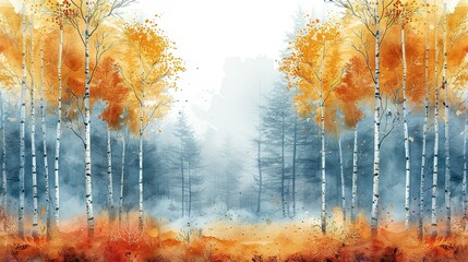 Whispering Winds: Birch Trees Watercolor Background