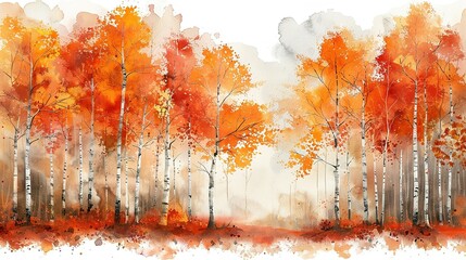 Fototapeta premium Whispering Winds: Birch Trees Watercolor Background