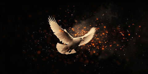 Winged dove in flames