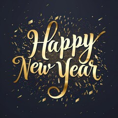 happy new year words illustration in gold on a black background