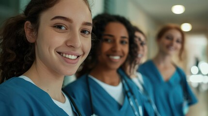 Fototapeta premium Smiling beautiful female healthcare workers or healthcare students looking at the camera. 