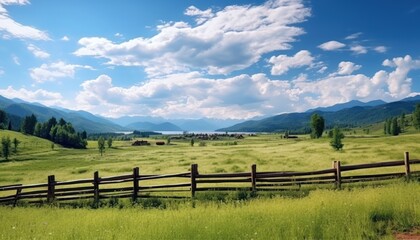 A stunning spring day landscaping views of fertile land surrounded beautiful green vegetation, wide stretches of hills and mountains with clear skies in spring