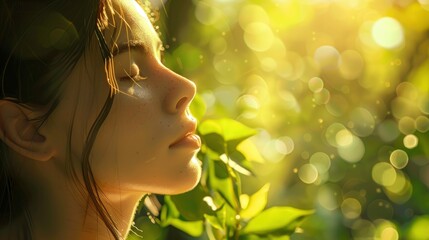 Fototapeta premium A Serene Girl Breathing In The Fresh Air In A Lush Park On A Sunny Day, Her Face Glowing With Tranquility, Hd Images