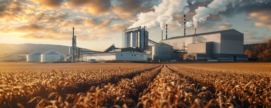 Biomass energy plant processing agricultural waste into renewable fuel