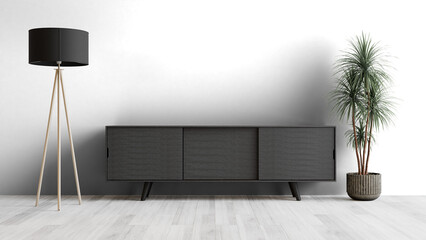 a black and white photo of a modern sideboard