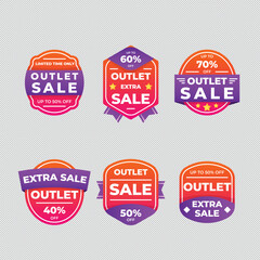 Set of vector red starburst, sunburst badges. Simple flat style vintage labels, stickers with sale discount text. Sale quality tags and labels. Template banner shopping badges
