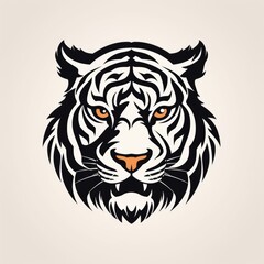 Fototapeta premium Logo design, Stencil art style, solid silhouette of a tiger's face, high contrast black and white, white background