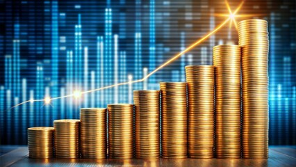 Coins are laid out in graph .Business success concept wealth stock investment. Business in the digital age