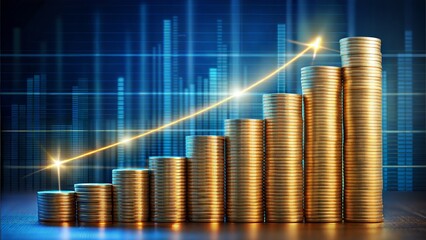 Coins are laid out in graph .Business success concept wealth stock investment. Business in the digital age