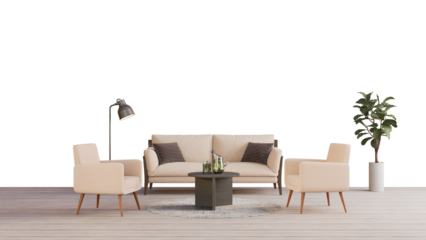 a living room with a couch  chair  table and lamp