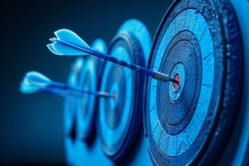 Blue targets arranged in a row, with arrows reaching the bullseye of the first target, symbolizing effective business execution