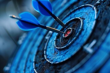 A blue target with multiple arrows in the center, representing business goals met with precision