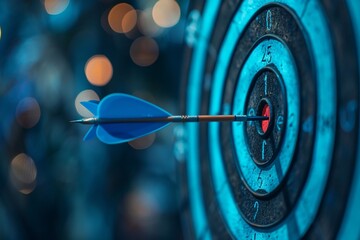 A blue target with arrows perfectly hitting the center, symbolizing successful business strategies