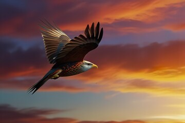 Obraz premium majestic bird soaring through a vibrant sunset sky 