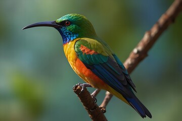 Fototapeta premium A low poly iridescent splendid sun-bird sits on a tree
