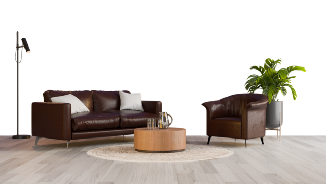 a living room with a couch  chair  and coffee table