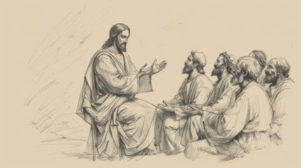 Fototapeta premium Faith and Growth: Jesus Teaching the Parable of the Good Seed, Biblical Illustration Perfect for Stock Photography