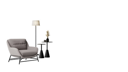 a chair and a table with a lamp on it