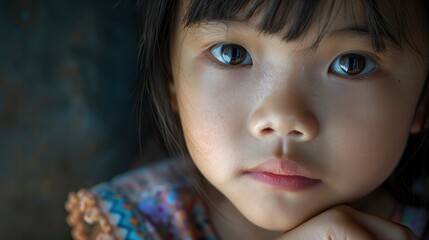 An Asian Child Deep In Thought, Her Eyes Focused And Her Brow Slightly Furrowed, As She Works Through A Challenging Subject Matter, Hd Images