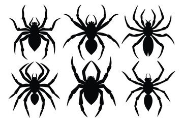 Set of Banana Spider animal black silhouette vector on white background