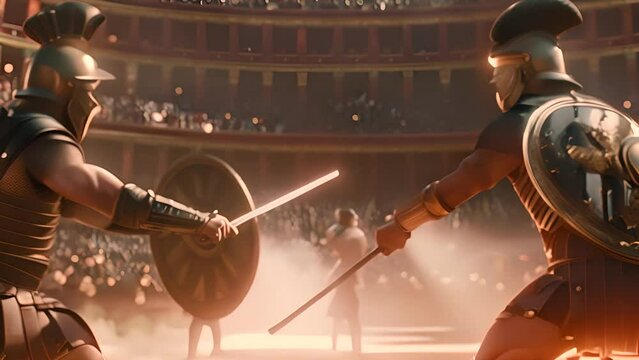 Gladiators Fighting in Ancient Roman Arena with Ai generated.
