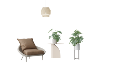 a chair and a table with a plant in it