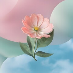 Obraz premium Cosmos flower isolated on a pastel background. Beautiful flower 3d render illustration. AI generated
