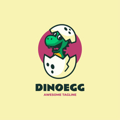 Vector Logo Illustration Dino Egg Mascot Cartoon Style.