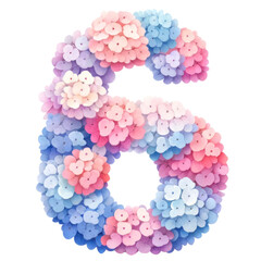 watercolor hydrangea flower Number 6  clipart isolated on the white background