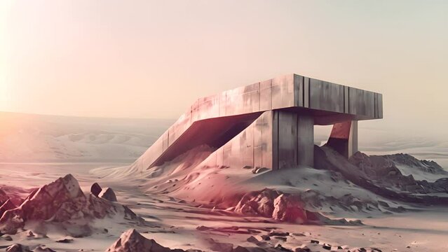 Futuristic Concrete Structure in Desert Landscape with Ai generated.
