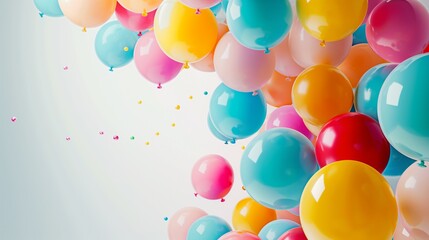 colorful balloons decoration at the corners of the white background with text copy space in the middle
 Circular Border of Balloons and Bushes Framing Text Space"  