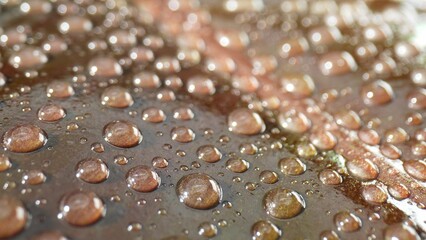 Intricate details come alive as sparkling water drops adorn wet brown leaves in this stunning macro close-up. Nature's elegance in motion. Plant concept. Leaf background. 
