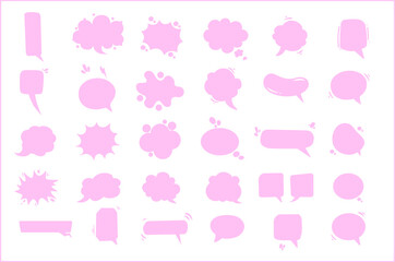 Pink blank speech bubbles set isolated on white background - vector illustration